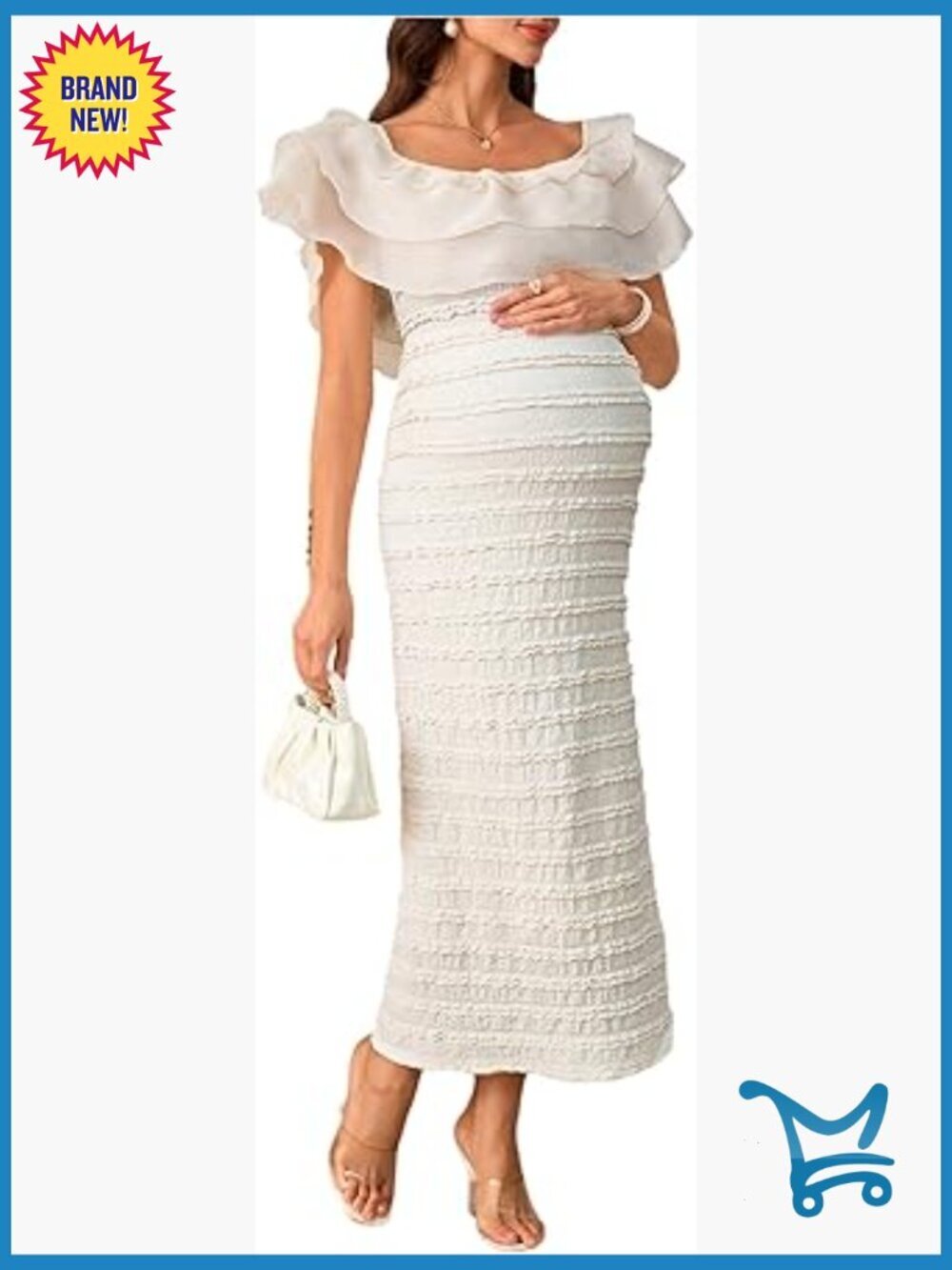 Maternity Off Shoulder Bodycon Long Dress Textured Stretchy Baby Shower Guest